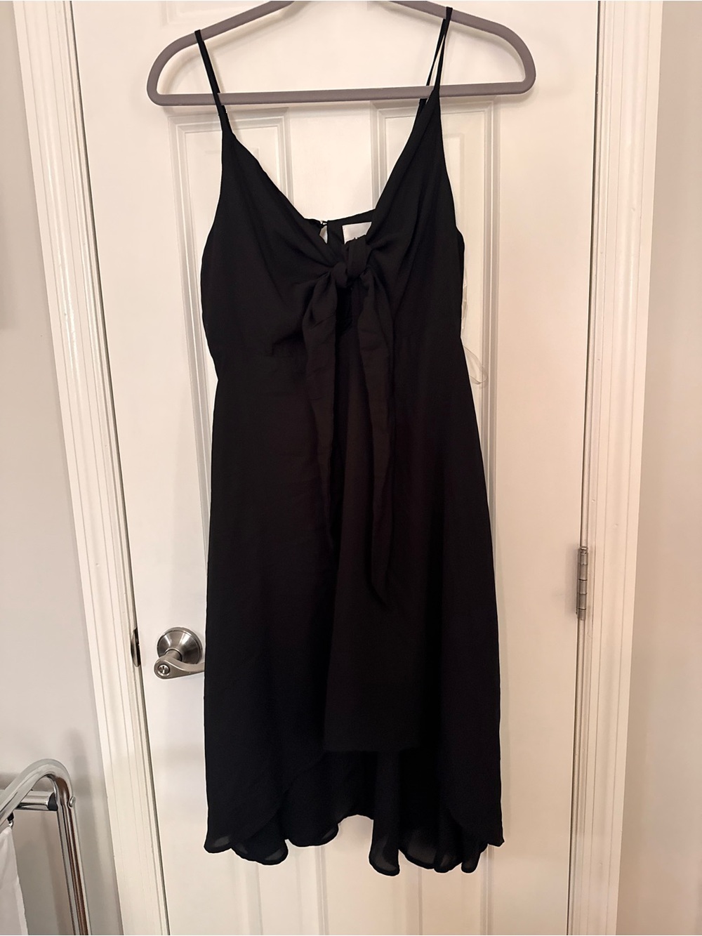 ANDREE BY UNIT Black High-Low Slip Dress with Front Tie